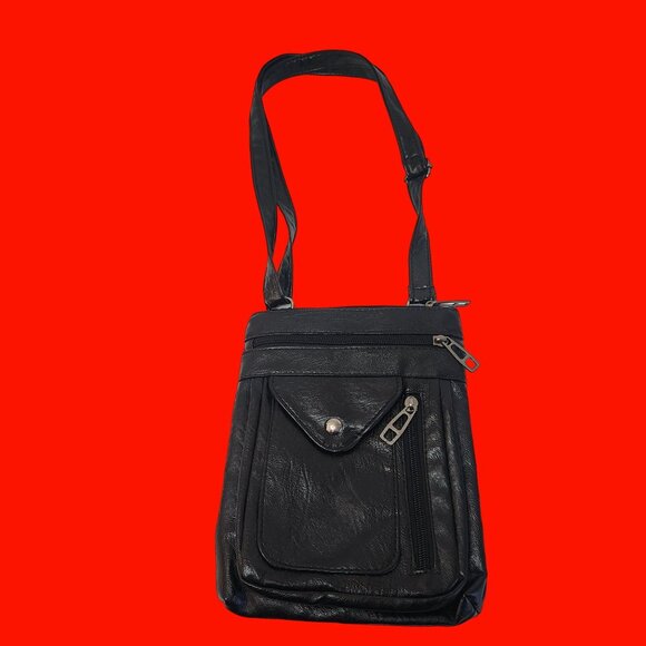 Black Faux Leather Crossbody Purse Adjustable Straps 7" L x 8.5" H x 1" W x 8" D - Picture 1 of 3